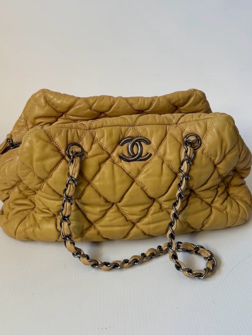 CHANEL Quilted Lambskin Shoulder Bag in Mustard